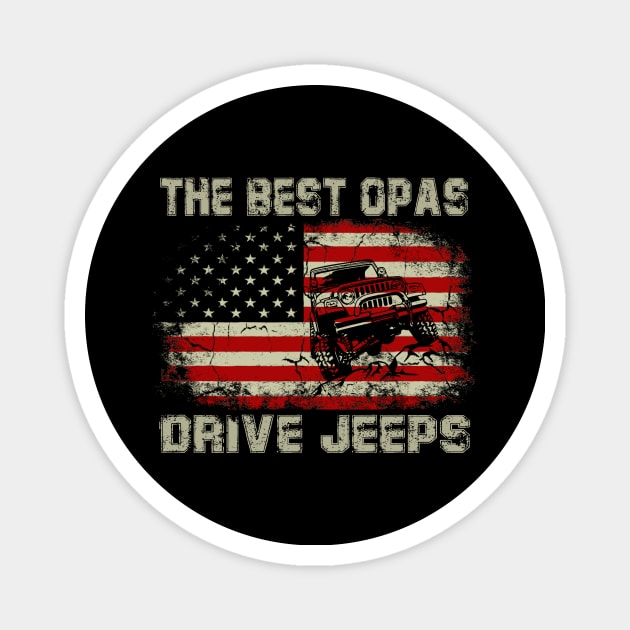 The Best Opas Drive Jeeps American Flag Jeep Magnet by Jane Sky